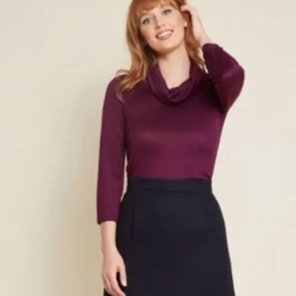 Modcloth Simplicity Cowl Neck Knit Top Plum Purple Solid Simple Plus Size 2X
